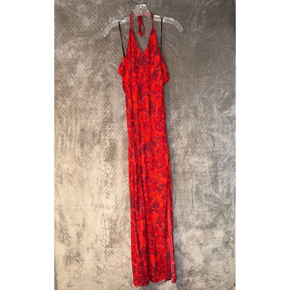 Lulu’s Sunset the Mood Red Multi Floral Print Lace-Up Maxi Dress Small #767 - Picture 4 of 11
